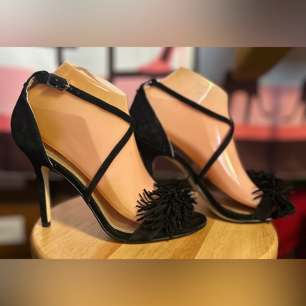 Sam Edelman Black Aisha Fringe Strappy Heeled Sandals Size 7.5 EUC! - Picture 3 of 7